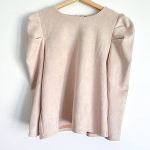 Alice Blue Tan Faux Suede Puff Long Sleeve Blouse